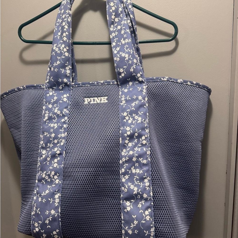 PINK Victoria's Secret Blue and White Mesh Tote